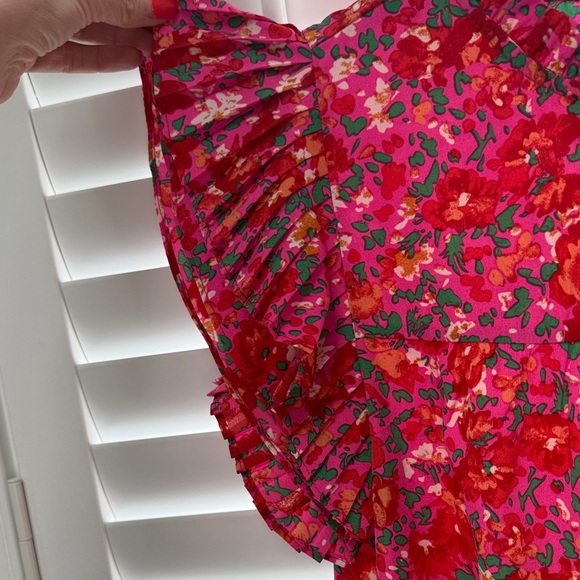 Womens Pink Floral Ruffle Sleeve Mini Dress - Picture 2 of 5